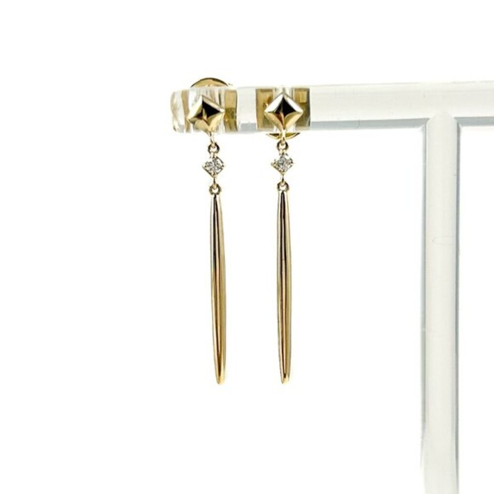 14k Yellow Gold Spike Dangle Earrings w/ Diamond, Post NWT .05ctw